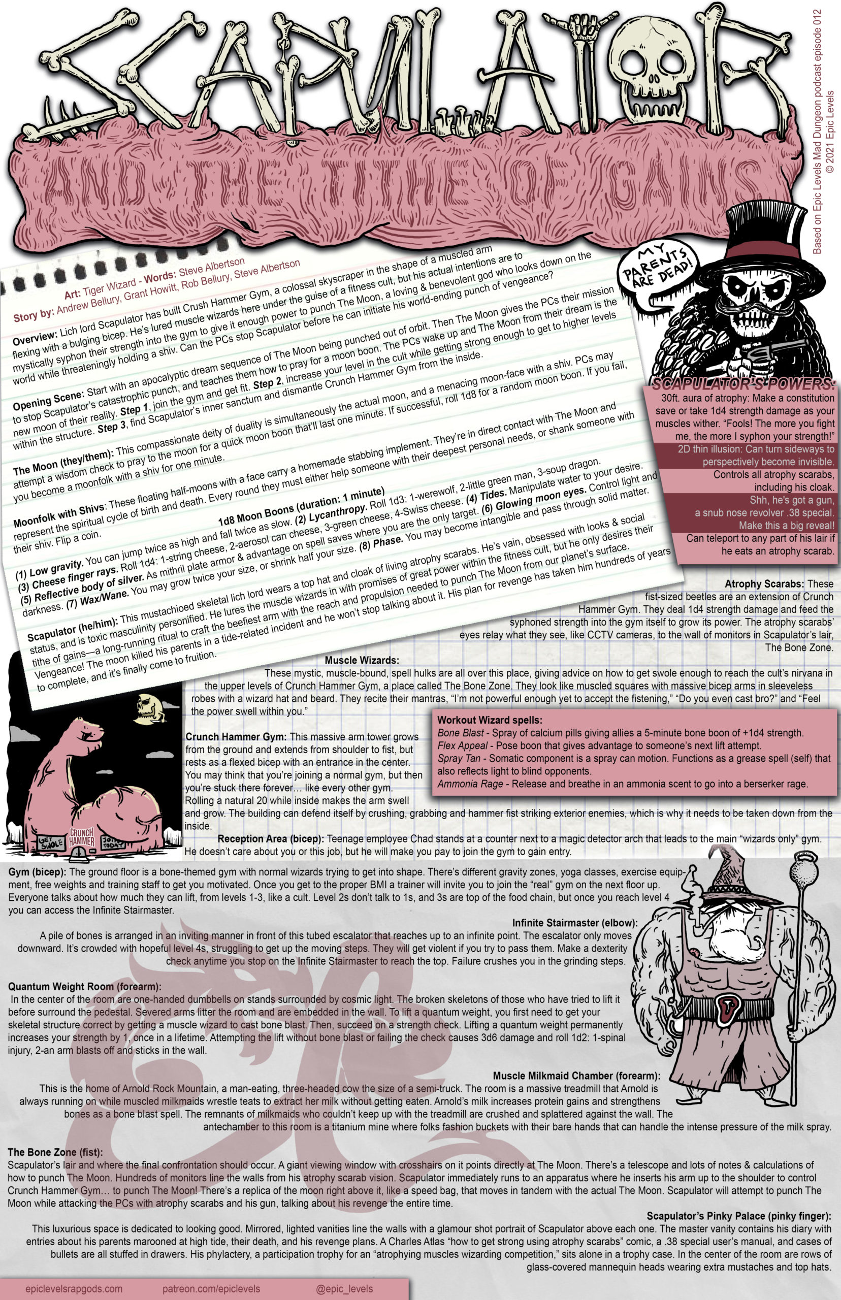 Epic Levels Mad Dungeon episode 12 Scapulator and the Tithe of Gains w/ Grant Howitt of Honey Heist, Spire, Heart one page dungeon adventure map poster