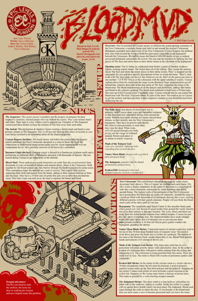 Epic Levels Mad Dungeon episode 16 Blood Mud with Alyssa Faden fantasy cartographer one page dungeon adventure map