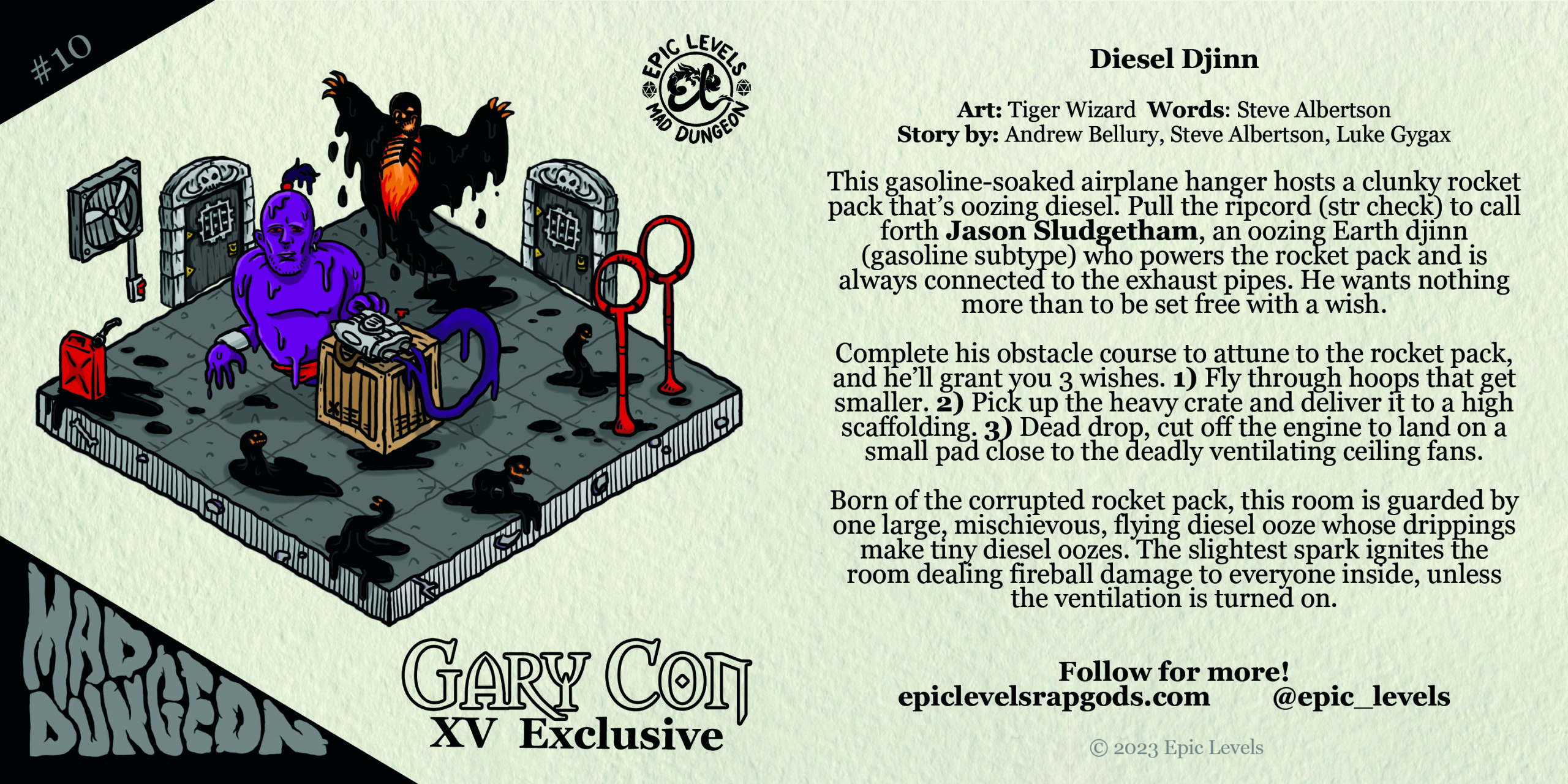 MD 209 Diesel Djinn w/ Luke Gygax (Gary Con, Gaxx Worx) Epic Levels Mad Dungeon Podcast room